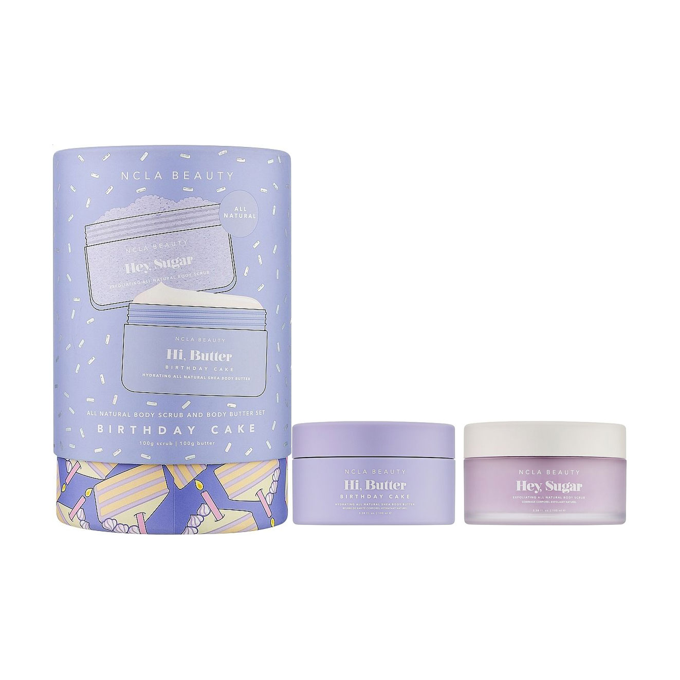 Подарунковий набір для тіла NCLA BEAUTY All Natural Body Scrub And Body Butter Set Святковий торт (скраб, 100 г + батер, 100 г)